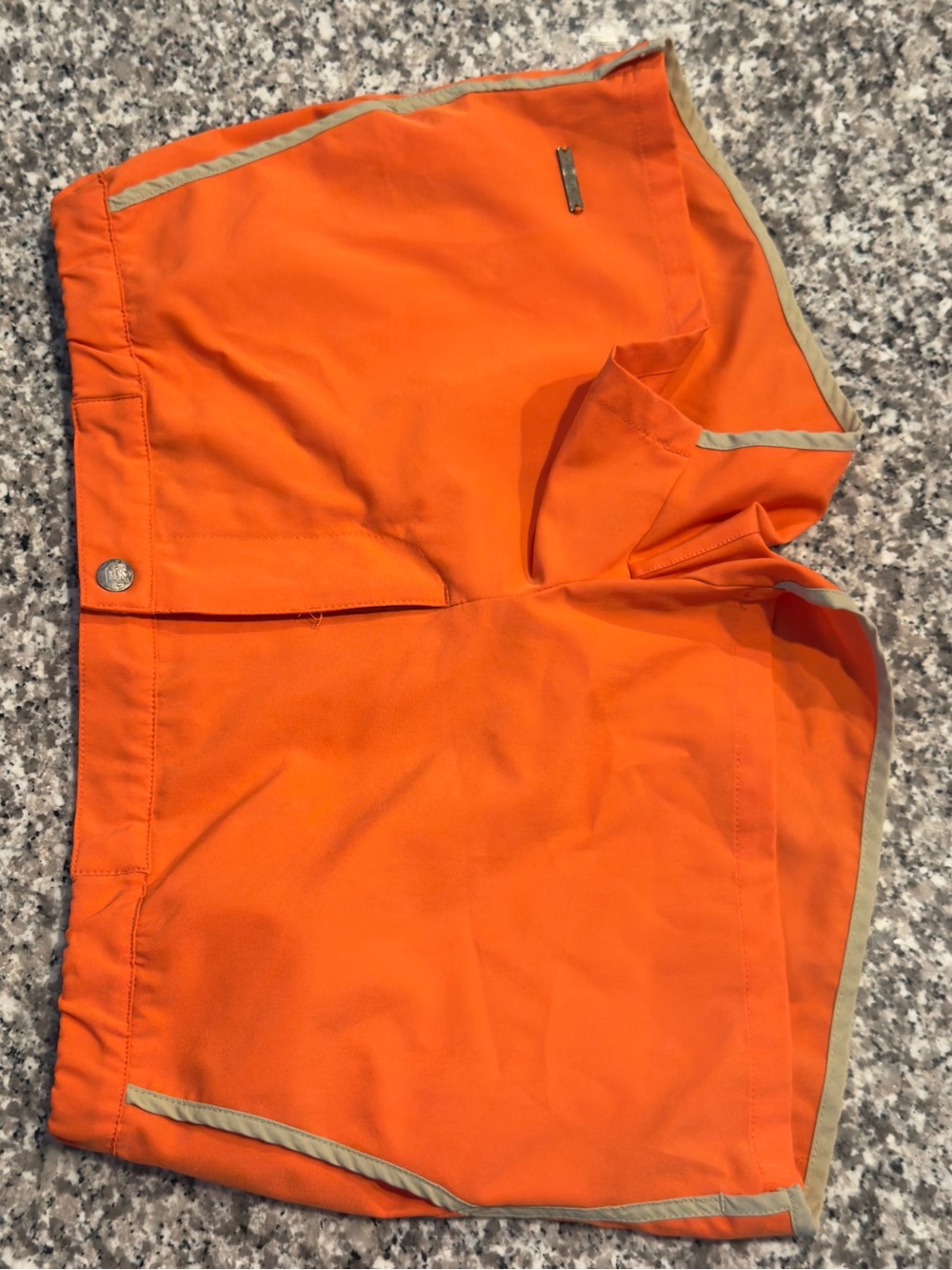 Parke & Ronen Bright Orange Athletic Swim Shorts with Tan Trim